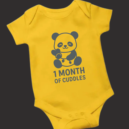 Adorable Panda Heart 1 Month Baby Romper – Unisex | Puff Vinyl Print