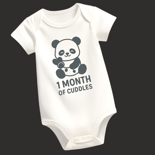 Adorable Panda Heart 1 Month Baby Romper – Unisex | Puff Vinyl Print