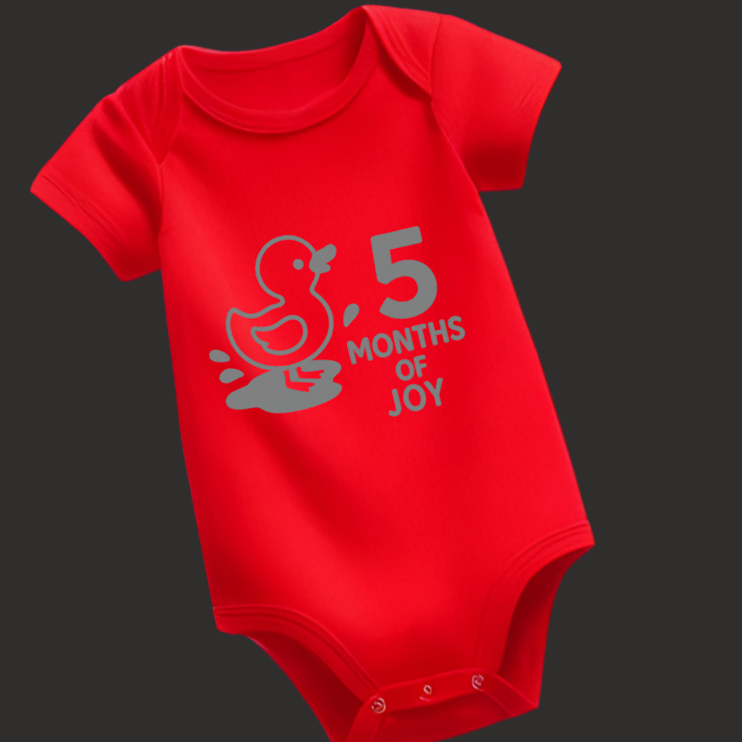5 Months of Joy Baby Romper | Duck Puff Print Design | Unisex Milestone Outfit