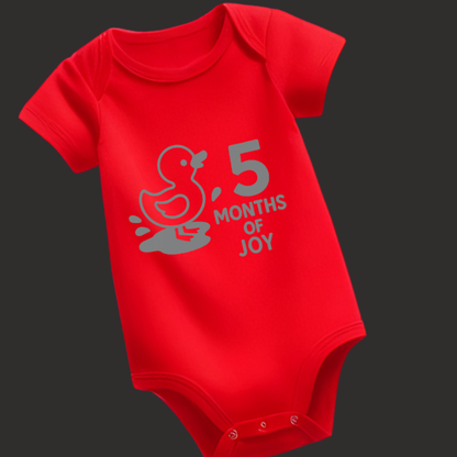 5 Months of Joy Baby Romper | Duck Puff Print Design | Unisex Milestone Outfit