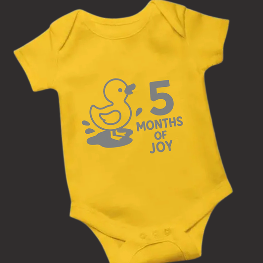 5 Months of Joy Baby Romper | Duck Puff Print Design | Unisex Milestone Outfit