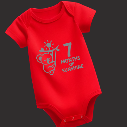 7 Months of Sunshine Koala Baby Romper – Soft Cotton, Vinyl Puff Print
