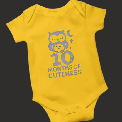 10 Months of Cuteness Owl Baby Romper – Soft Cotton, Vinyl Puff Print