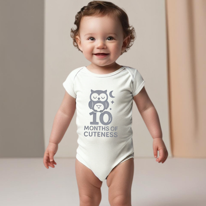 10 Months of Cuteness Owl Baby Romper – Soft Cotton, Vinyl Puff Print