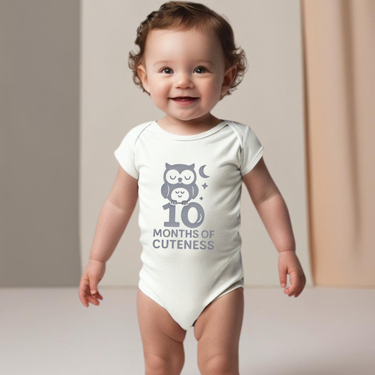 10 Months of Cuteness Owl Baby Romper – Soft Cotton, Vinyl Puff Print
