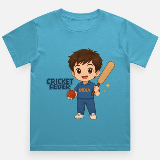 Cricket Fever – Chibi Style Boys T-Shirt in Indian Cricket Jersey Look