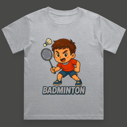 Smash Style: Cute Chibi Boy Badminton T-Shirt – Exclusive & Sporty Tee for Kids