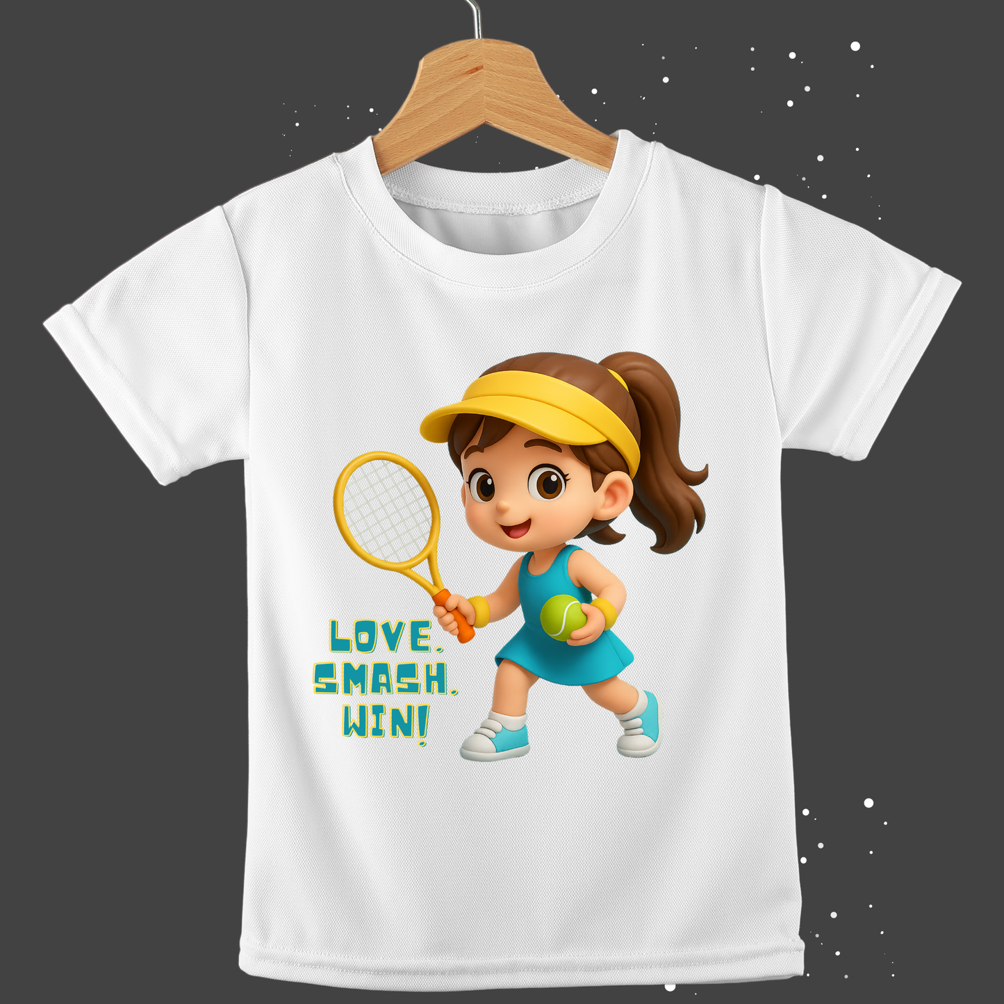 Love. Smash. Win! –  Girl Lawn Tennis T-Shirt – Sporty Anime Tee for Girls