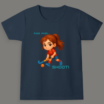 Pass Pass Shoot! – Girls Hockey T-Shirt – Sporty Anime Tee for Girls (Exclusive)