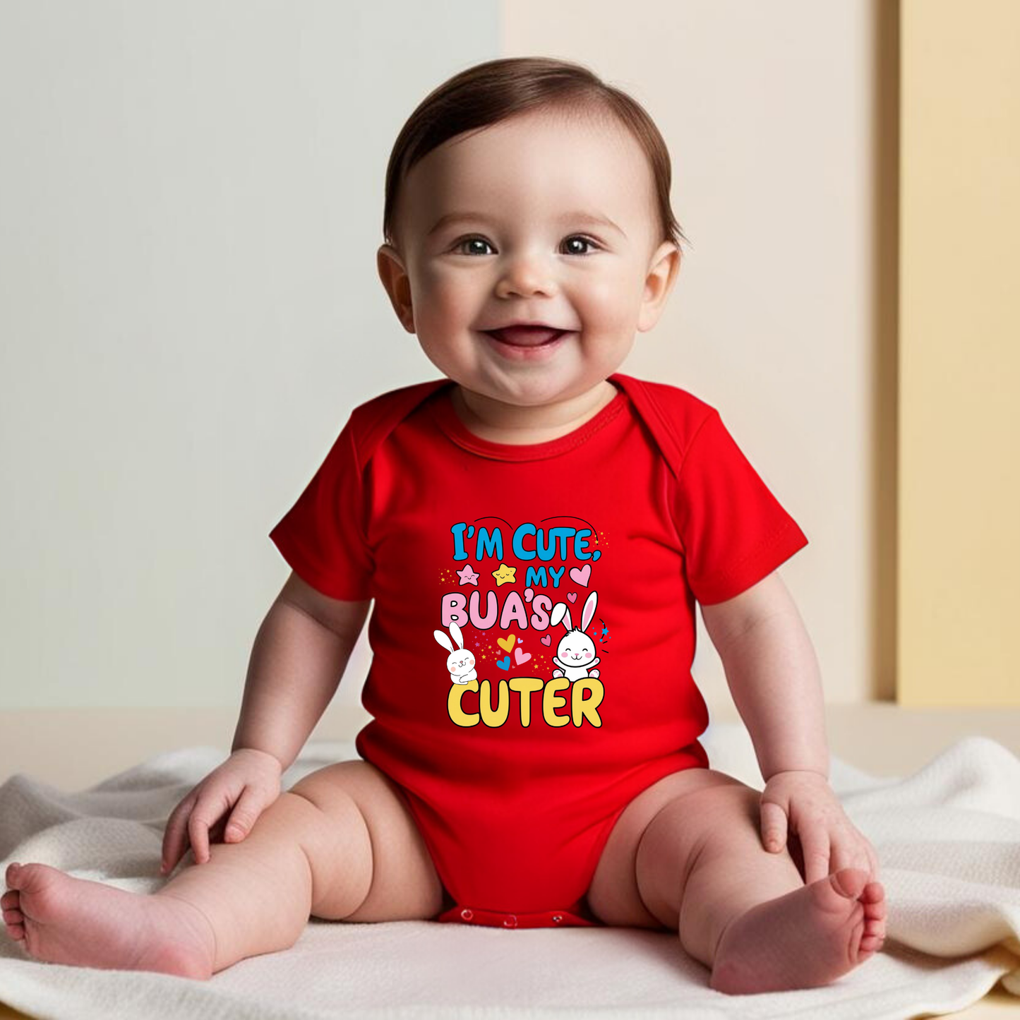 Adorable Bua-Themed Cotton Baby Romper – Custom-Made for Comfort and Style