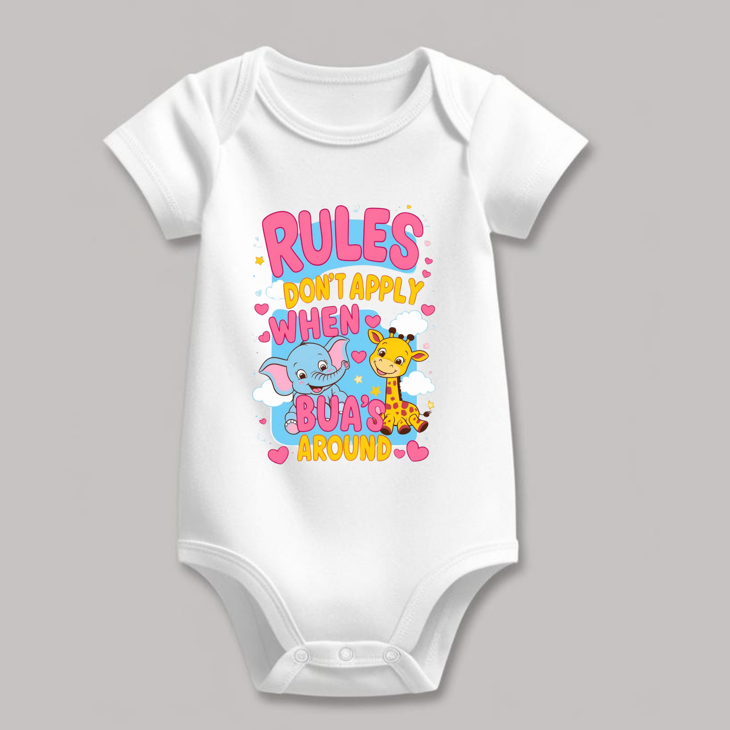 Adorable Bua-Themed Cotton Baby Romper – Custom-Made for Comfort and Style