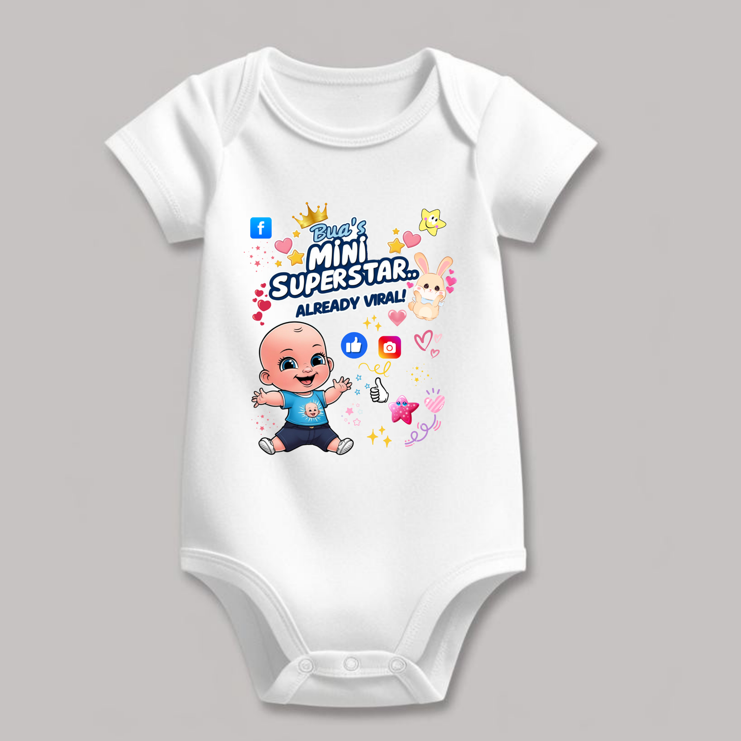 Adorable Bua-Themed Cotton Baby Romper – Custom-Made for Comfort and Style