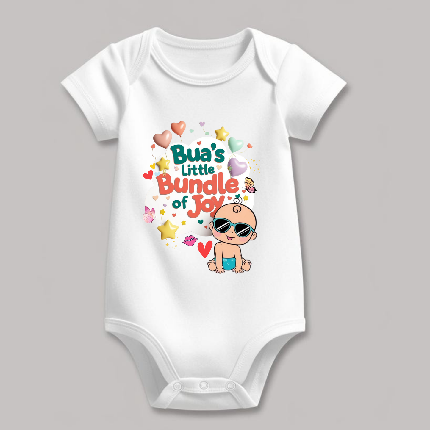 Adorable Bua-Themed Cotton Baby Romper – Custom-Made for Comfort and Style